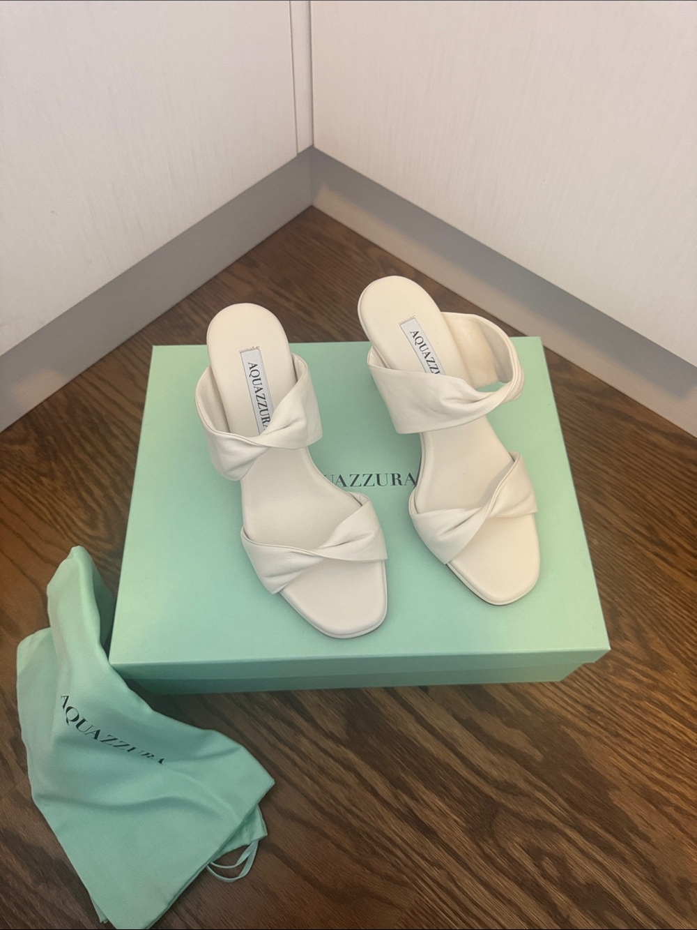 Aquazzura Cream Knotted Slide Heels